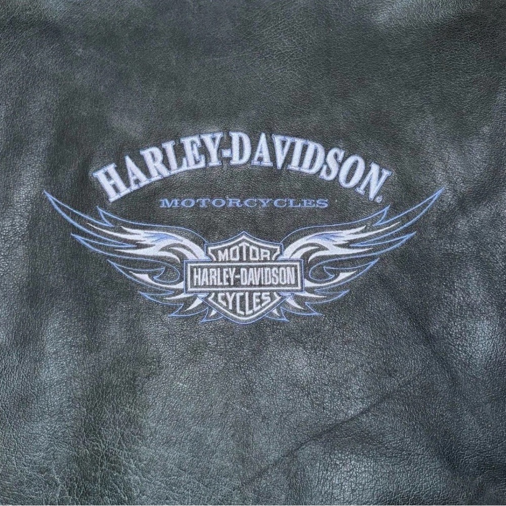 Harley-Davidson Black Leather Jacket with Blue Accents